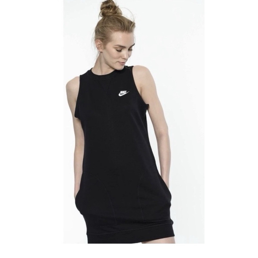 Nike Tennis Sweatshirt Dress Black Sleeveless Pockets Womens XS Black